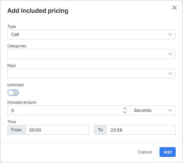 Add included pricing dialog