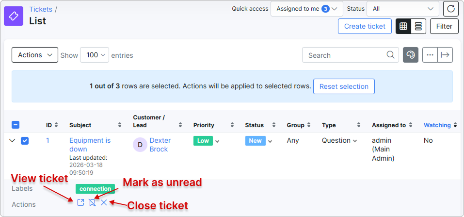 List of open tickets