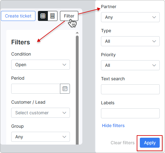 Filter button with filters