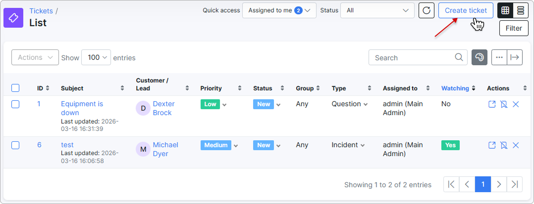 Create ticket