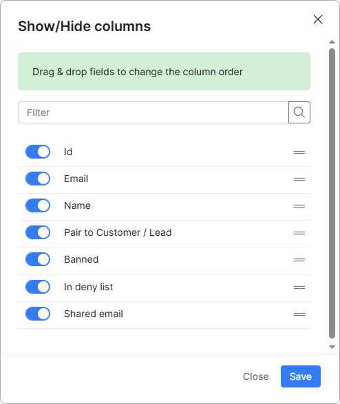 Show/Hide columns window