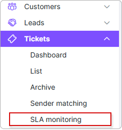 SLA monitoring link in the Tickets menu