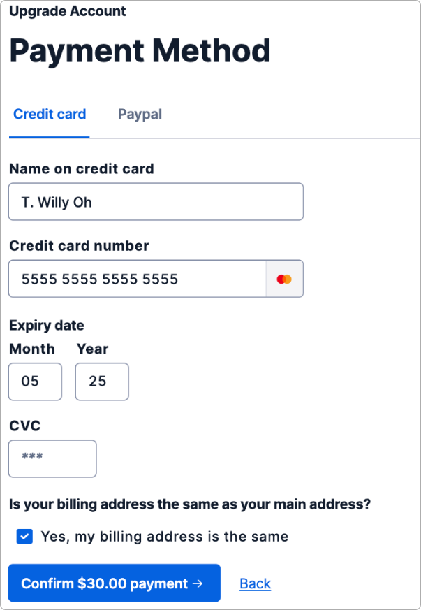 Payment method window