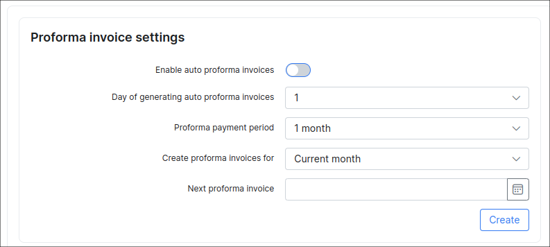 Proforma invoice settings