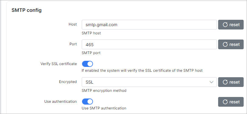 SMTP config