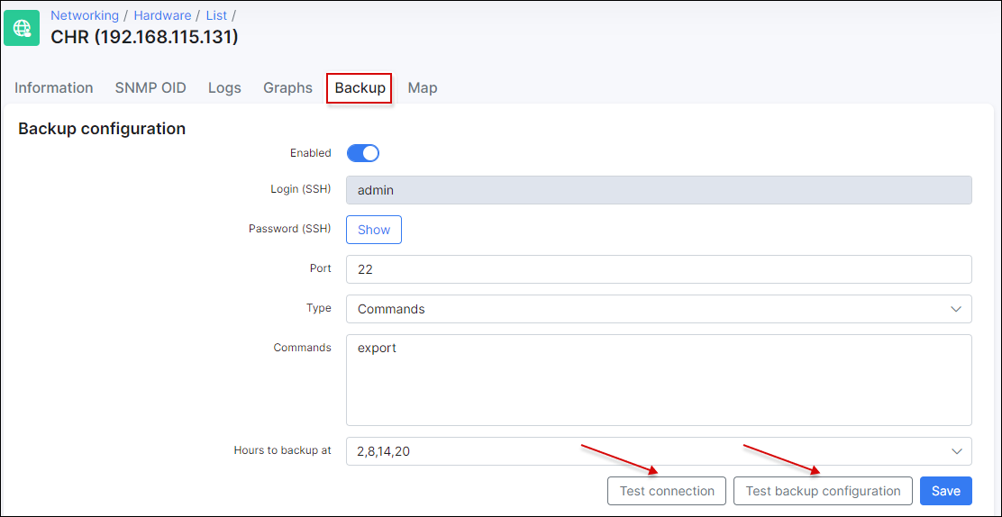 Backup configuration interface