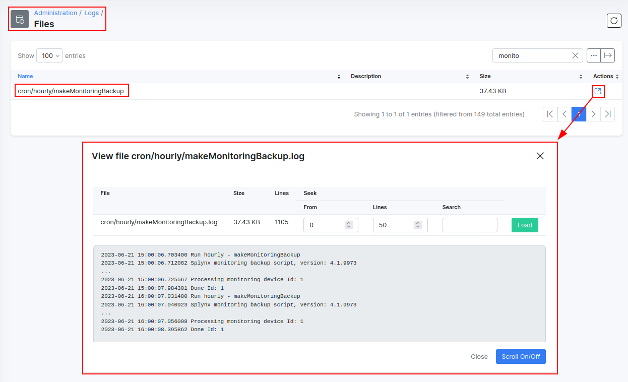 Location of monitoring device backup logs