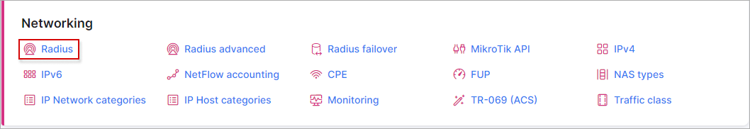 Config -> Networking -> Radius