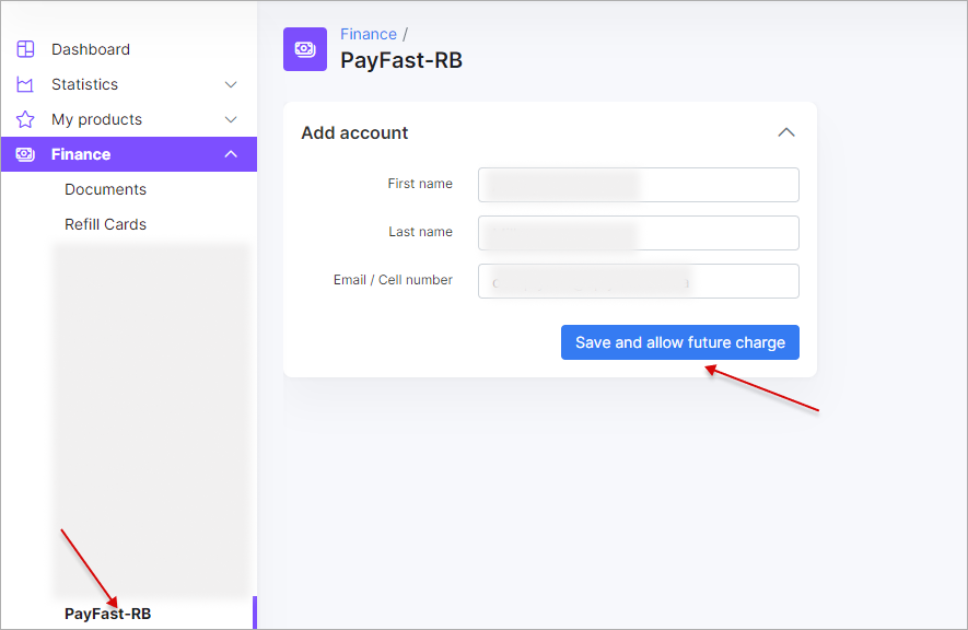 Add payfast account rb